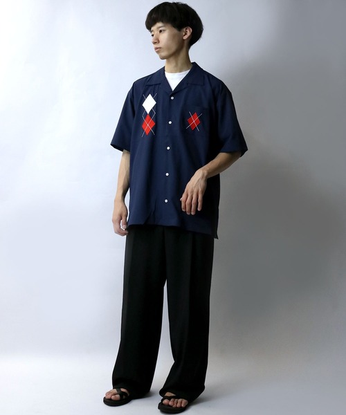 Starting Over（スターティングオーバー）の「argyle embroidery open collar shirt/アーガイル刺繍 半袖 オープンカラーシャツ（シャツ/ブラウス・メンズ・ネイビー/ホワイト/ブラック・M/L/XL）」の19枚目の写真