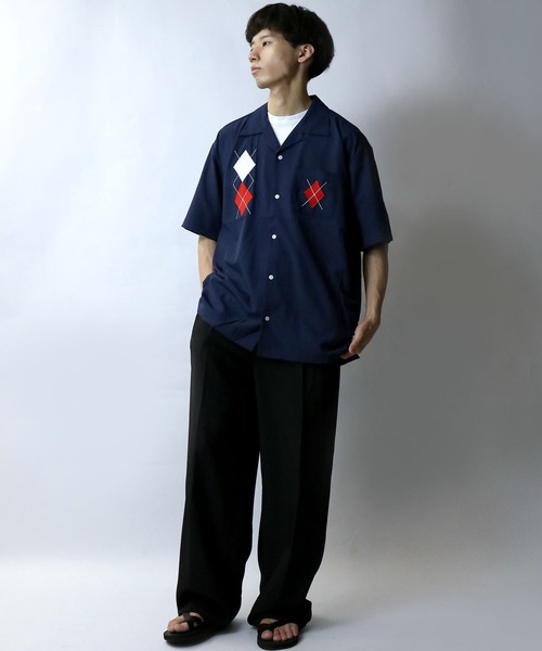Starting Over（スターティングオーバー）の「argyle embroidery open collar shirt/アーガイル刺繍 半袖 オープンカラーシャツ（シャツ/ブラウス・メンズ・ネイビー/ホワイト/ブラック・M/L/XL）」の20枚目の写真