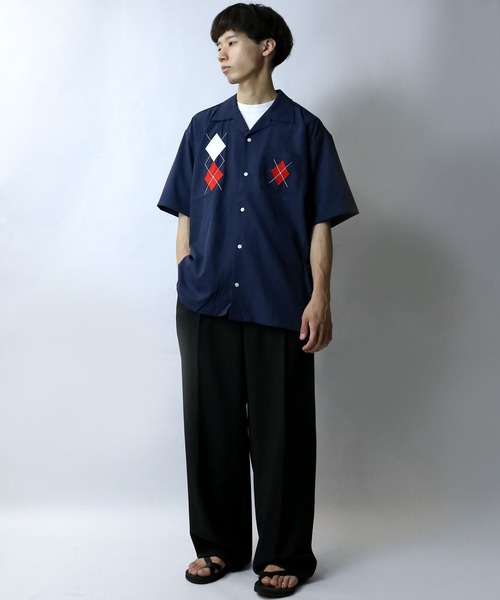 Starting Over（スターティングオーバー）の「argyle embroidery open collar shirt/アーガイル刺繍 半袖 オープンカラーシャツ（シャツ/ブラウス・メンズ・ネイビー/ホワイト/ブラック・M/L/XL）」の21枚目の写真