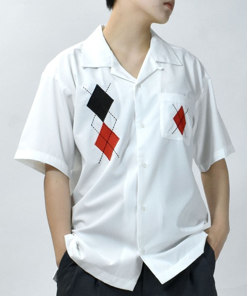 Starting Over（スターティングオーバー）の「argyle embroidery open collar shirt/アーガイル刺繍 半袖 オープンカラーシャツ（シャツ/ブラウス・メンズ・ネイビー/ホワイト/ブラック・M/L/XL）」の22枚目の写真