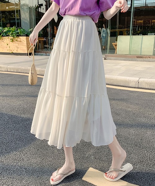 BLANC FICELLE(ブランフィセル)の「シフォン 裏地付き ハイウエスト スカート(スカート・レディース・ブラック/ホワイト・M/L/S)」の1枚目の写真