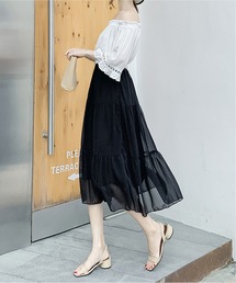 シフォン 裏地付き ハイウエスト スカート