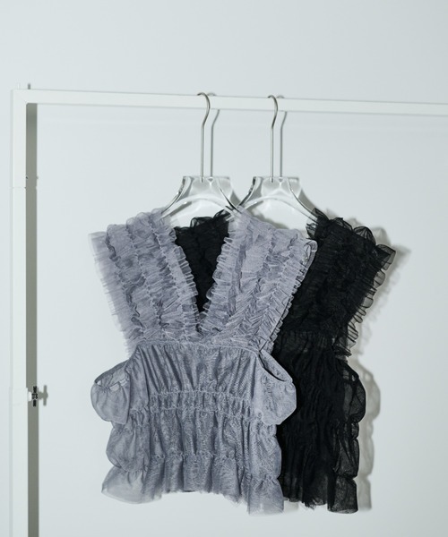 AIC.(エーアイシー)の「2WAYチュールフリルビスチェ(ベスト・レディース・グレー/ブラック・FREE)」の3枚目の写真