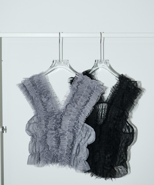 AIC.(エーアイシー)の「2WAYチュールフリルビスチェ(ベスト・レディース・グレー/ブラック・FREE)」の4枚目の写真