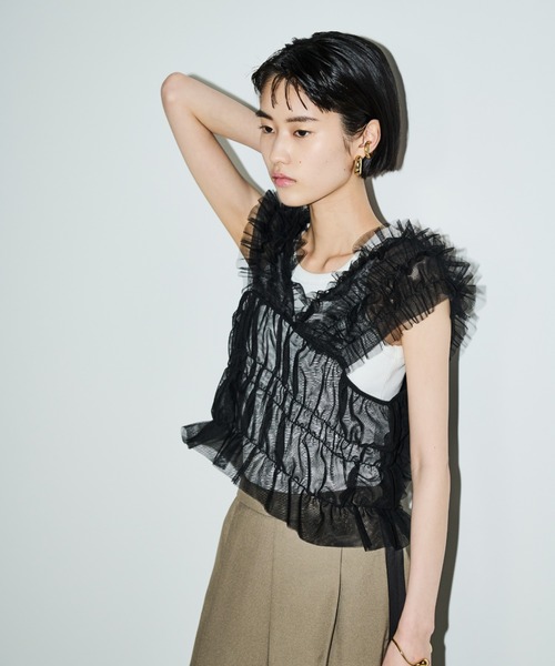 AIC.(エーアイシー)の「2WAYチュールフリルビスチェ(ベスト・レディース・グレー/ブラック・FREE)」の12枚目の写真