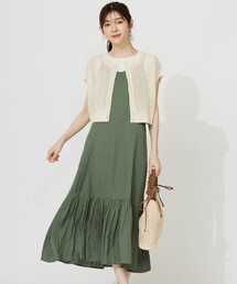 【貴島明日香さんコラボ・3点セット】メッシュ ニット×キャミ ワンピース