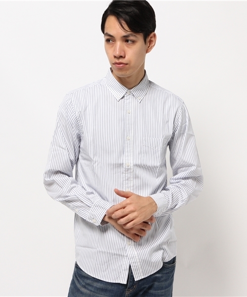 SEVENDAYS=SUNDAY（セブンデイズサンデイ）の「ストライプ製品染　長袖ボタンダウンシャツ（シャツ/ブラウス・メンズ・オフホワイト/ネイビー/ベージュ・SMALL/LARGE/MEDIUM）」の2枚目の写真