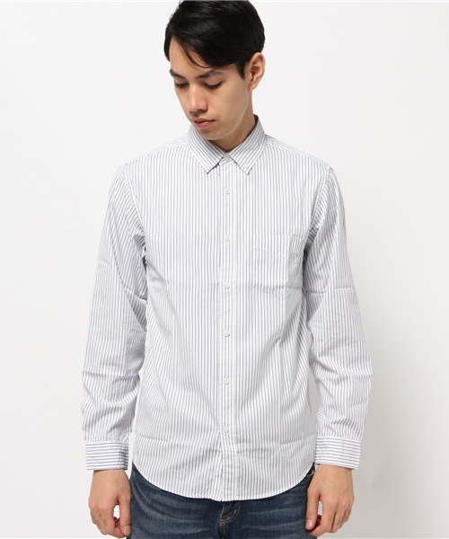 SEVENDAYS=SUNDAY（セブンデイズサンデイ）の「ストライプ製品染　長袖ボタンダウンシャツ（シャツ/ブラウス・メンズ・オフホワイト/ネイビー/ベージュ・SMALL/LARGE/MEDIUM）」の4枚目の写真