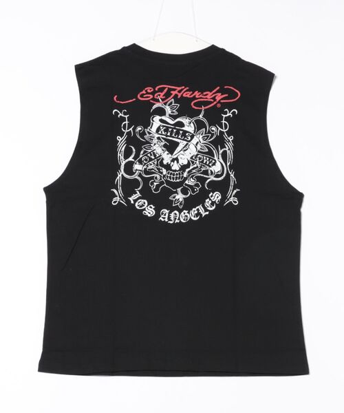 Ed Hardy エドハーディー　リブ　タンクトップ　虎　薔薇　黒タンク　Y2K Ed Hardy - Ed Hardy エドハーディー ラインストーン タンク