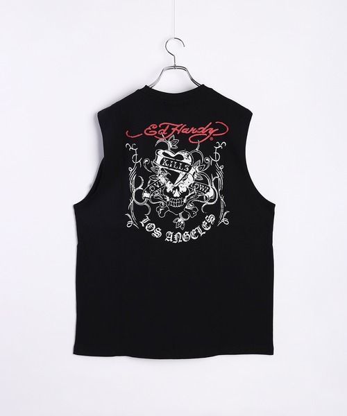 セール】EdHardy ノースリーブTシャツ ロング丈 ラブキル