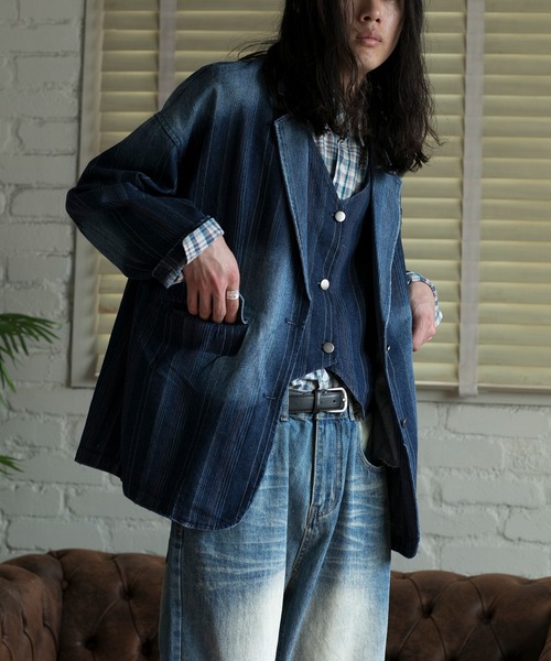 【セール】【aimoha neo】LAYERED SAPPHIRE STRIPE LEISURE BLAZER(テーラードジャケット)|aimoha(アイモハ)