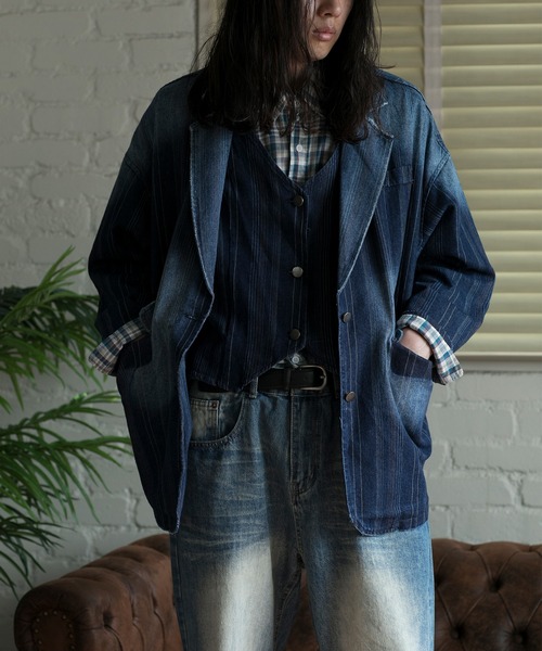 aimoha（アイモハ）の「【aimoha neo】LAYERED SAPPHIRE STRIPE LEISURE BLAZER（テーラードジャケット・メンズ・ネイビー・FREE）」の8枚目の写真