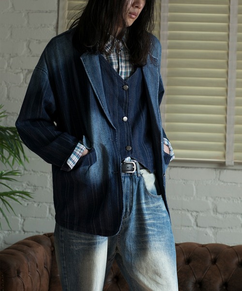 aimoha（アイモハ）の「【aimoha neo】LAYERED SAPPHIRE STRIPE LEISURE BLAZER（テーラードジャケット・メンズ・ネイビー・FREE）」の9枚目の写真