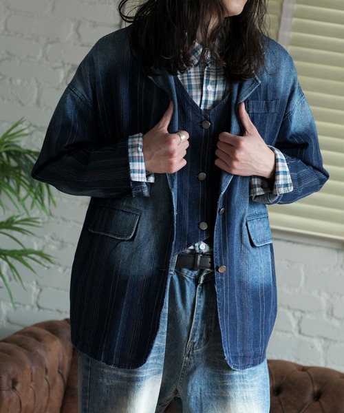 aimoha（アイモハ）の「【aimoha neo】LAYERED SAPPHIRE STRIPE LEISURE BLAZER（テーラードジャケット・メンズ・ネイビー・FREE）」の14枚目の写真