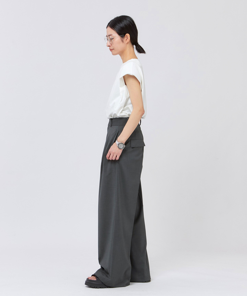 AP STUDIO（エーピーストゥディオ）の「ツイルハイウエステッドパンツ（スラックス・レディース・ブラック/グレー・34/40/38/36）」の5枚目の写真