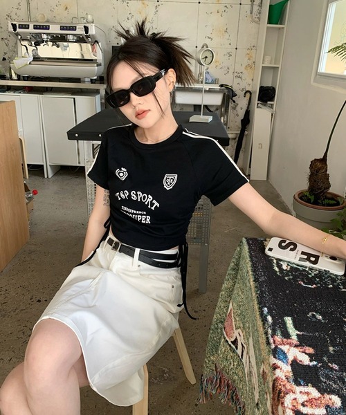 ゲームTシャツ 半袖 ブロークコア Tシャツ ショート丈 袖ライン