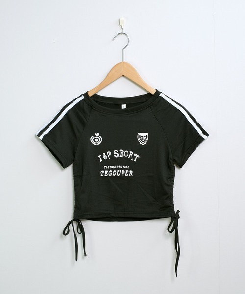 shopnikoniko(ショップニコニコ)の「ゲームTシャツ 半袖 ブロークコア Tシャツ ショート丈 袖ライン スポーツ ユニフォーム ゲームシャツ(Tシャツ/カットソー・レディース・ブラック/レッド・フリー)」の18枚目の写真