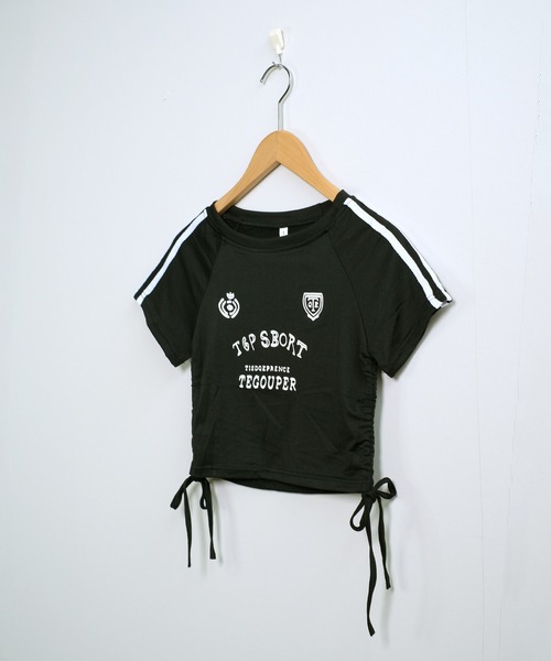 shopnikoniko(ショップニコニコ)の「ゲームTシャツ 半袖 ブロークコア Tシャツ ショート丈 袖ライン スポーツ ユニフォーム ゲームシャツ(Tシャツ/カットソー・レディース・ブラック/レッド・フリー)」の17枚目の写真