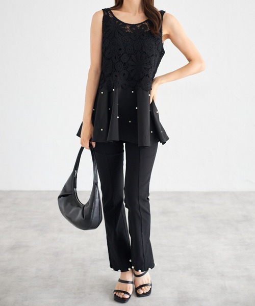 tocco closet(トッコ クローゼット)の「【ZOZO限定】パールヘムデニムパンツ(デニムパンツ・レディース・ブルー/サックスブルー/ブラック・M)」の4枚目の写真