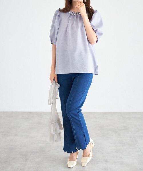 tocco closet(トッコ クローゼット)の「【ZOZO限定】パールヘムデニムパンツ(デニムパンツ・レディース・ブルー/サックスブルー/ブラック・M)」の22枚目の写真