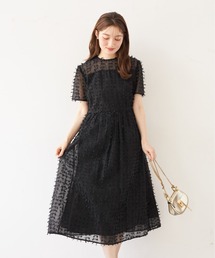 ウエスト後ろりぼん付きシアーフリンジワンピース