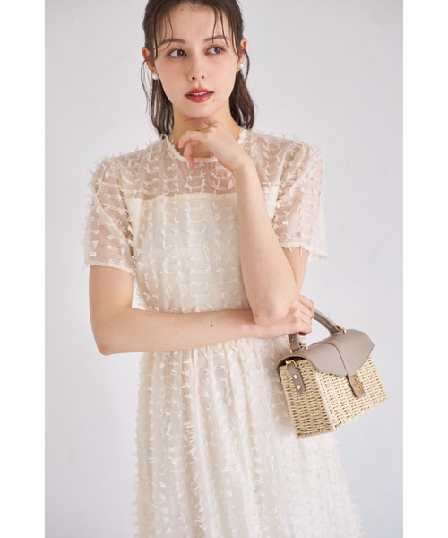 tocco closet（トッコ　クローゼット）の「ウエスト後ろりぼん付きシアーフリンジワンピース（ワンピース・レディース・クリーム/ブラック・M）」の7枚目の写真
