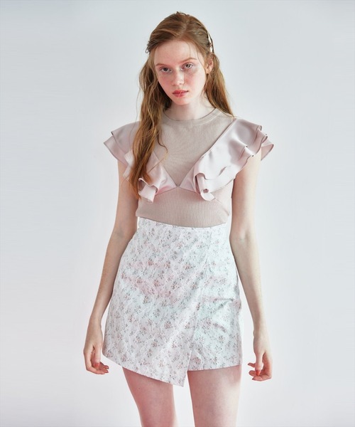 REDYAZEL（レディアゼル）の「フリルドッキングニットトップス（ニット/セーター・レディース・ホワイト/ブラック/ベージュ・FREE）」の3枚目の写真