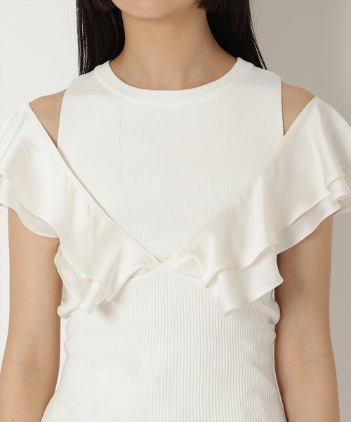 REDYAZEL（レディアゼル）の「フリルドッキングニットトップス（ニット/セーター・レディース・ホワイト/ブラック/ベージュ・FREE）」の7枚目の写真