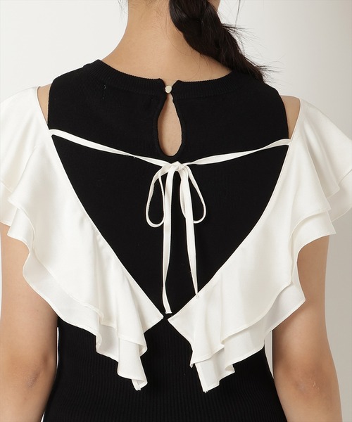 REDYAZEL（レディアゼル）の「フリルドッキングニットトップス（ニット/セーター・レディース・ホワイト/ブラック/ベージュ・FREE）」の14枚目の写真