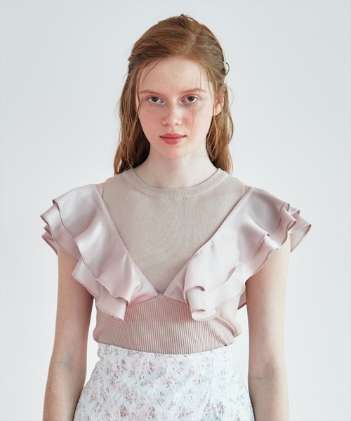 REDYAZEL（レディアゼル）の「フリルドッキングニットトップス（ニット/セーター・レディース・ホワイト/ブラック/ベージュ・FREE）」の16枚目の写真