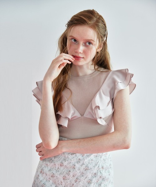 REDYAZEL（レディアゼル）の「フリルドッキングニットトップス（ニット/セーター・レディース・ホワイト/ブラック/ベージュ・FREE）」の22枚目の写真