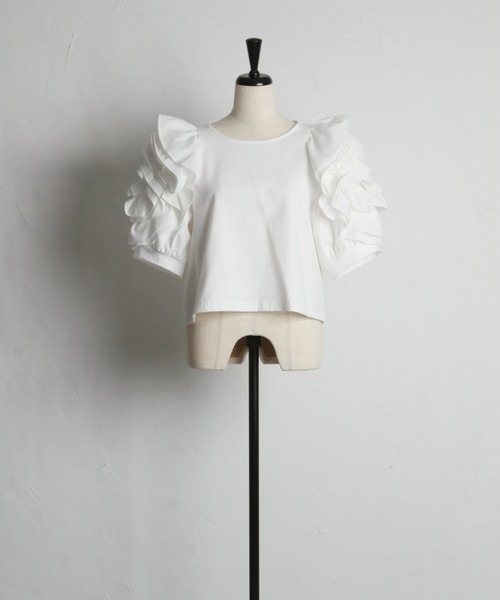 &. NOSTALGIA（アンドドットノスタルジア）の「花びらスリーブトップス（Tシャツ/カットソー・レディース・ブラック/オフホワイト/カーキ・M）」の10枚目の写真