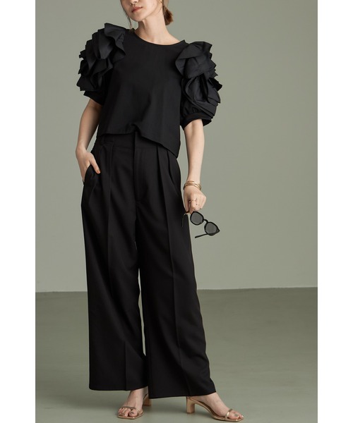 &. NOSTALGIA（アンドドットノスタルジア）の「花びらスリーブトップス（Tシャツ/カットソー・レディース・ブラック/オフホワイト/カーキ・M）」の19枚目の写真