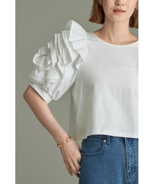 &. NOSTALGIA（アンドドットノスタルジア）の「花びらスリーブトップス（Tシャツ/カットソー・レディース・ブラック/オフホワイト/カーキ・M）」の17枚目の写真