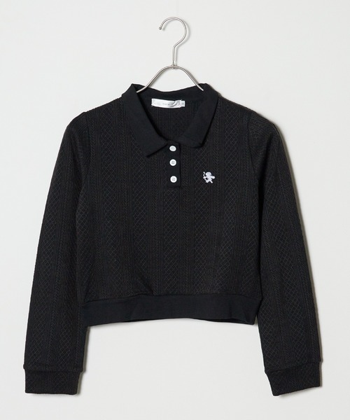 Chick(チック)の「POLO KNIT /長袖ニットポロ ショート丈 ワンポイント刺繍(ポロシャツ・レディース・クリーム/ブラック/ネイビー/ライトブルー・S/M)」の2枚目の写真