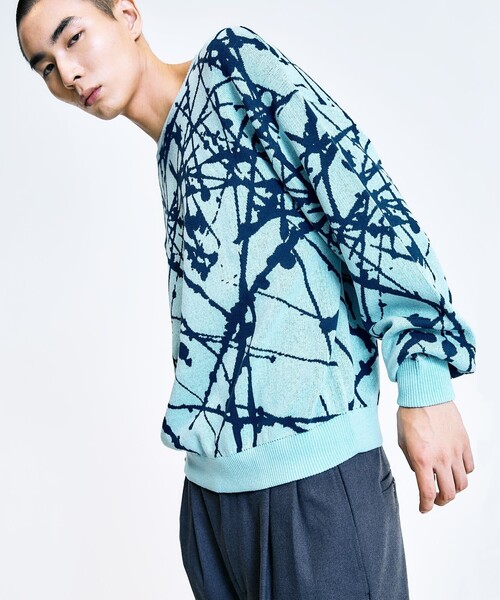 【セール】City Ambient Products:〈手洗い可能〉ペイント ジャカード クルーネック ニット（ニット/セーター）｜City Ambient Products（シティアンビエントプロダクツ）