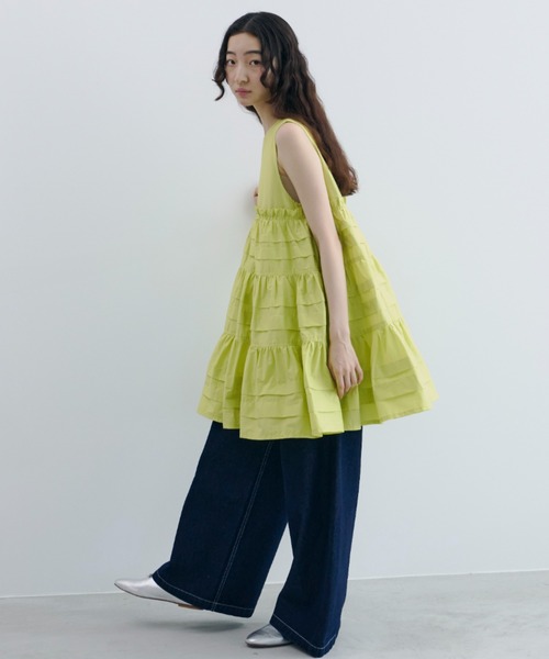 【美品】PERNA ペルナ ティアードチュニックワンピース ブラック PERNA（ペルナ）の「ティアードチュニックワンピース