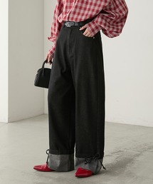 ターンバックリボンセミワイドデニムパンツ