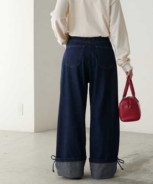 BONLECILL(ボンルシール)の「ターンバックリボンセミワイドデニムパンツ(デニムパンツ・レディース・ブラック/ネイビー・S/M/L)」の14枚目の写真