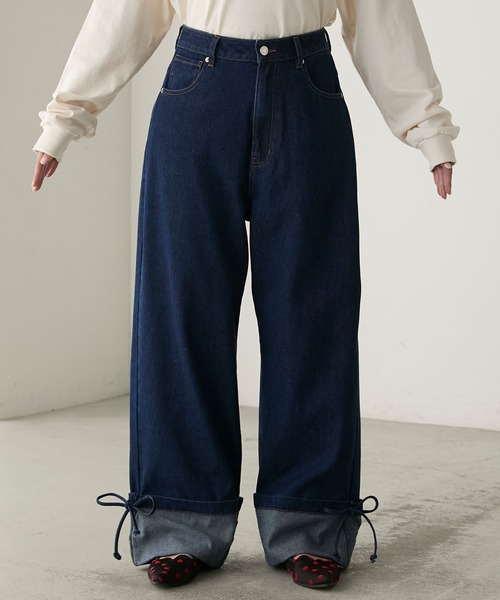 BONLECILL(ボンルシール)の「ターンバックリボンセミワイドデニムパンツ(デニムパンツ・レディース・ブラック/ネイビー・S/M/L)」の18枚目の写真