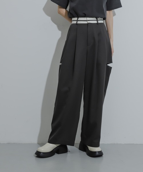 SENSE OF PLACE by URBAN RESEARCH（センスオブプレイスバイアーバンリサーチ）の「マーベルトスリットパンツ（その他パンツ・レディース・カーキ/チャコールグレー/ベージュ・MEDIUM/SMALL）」の2枚目の写真