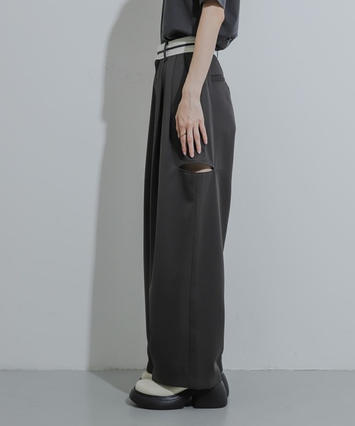 SENSE OF PLACE by URBAN RESEARCH（センスオブプレイスバイアーバンリサーチ）の「マーベルトスリットパンツ（その他パンツ・レディース・カーキ/チャコールグレー/ベージュ・MEDIUM/SMALL）」の21枚目の写真