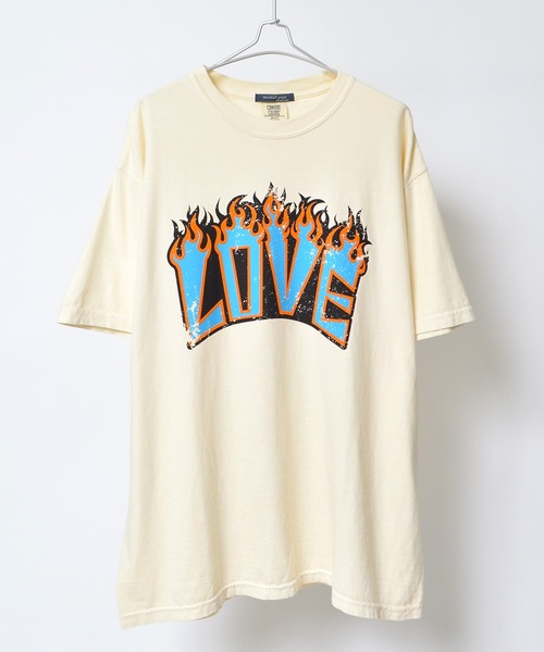 Revo.(レボ)の「MODISH GAZE LOVEロゴプリント ピグメント加工 ビッグシルエットTシャツ(Tシャツ/カットソー・メンズ・アイボリー/ネイビー/スミクロ・FREE)」の3枚目の写真