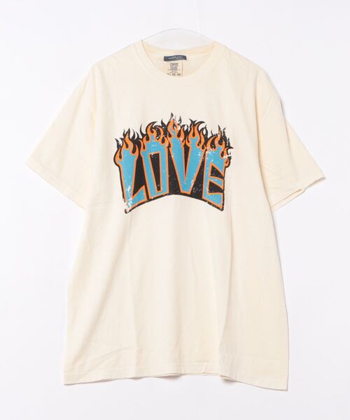 Revo.(レボ)の「MODISH GAZE LOVEロゴプリント ピグメント加工 ビッグシルエットTシャツ(Tシャツ/カットソー・メンズ・アイボリー/ネイビー/スミクロ・FREE)」の10枚目の写真
