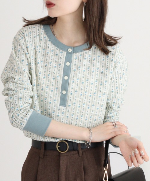JEMORGAN(ジェーイーモーガン)の「JEMORGAN ワッフル花柄クレリックヘンリー L/S-T(パック)(Tシャツ/カットソー・レディース・ピンク/ストライプ/ラベンダー/ブルー・F)」の4枚目の写真