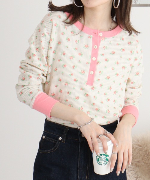 JEMORGAN(ジェーイーモーガン)の「JEMORGAN ワッフル花柄クレリックヘンリー L/S-T(パック)(Tシャツ/カットソー・レディース・ピンク/ストライプ/ラベンダー/ブルー・F)」の22枚目の写真