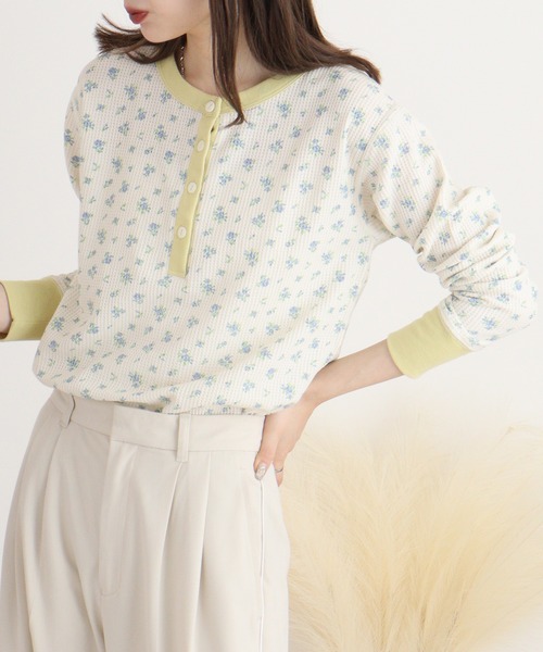 JEMORGAN(ジェーイーモーガン)の「JEMORGAN ワッフル花柄クレリックヘンリー L/S-T(パック)(Tシャツ/カットソー・レディース・ピンク/ストライプ/ラベンダー/ブルー・F)」の7枚目の写真