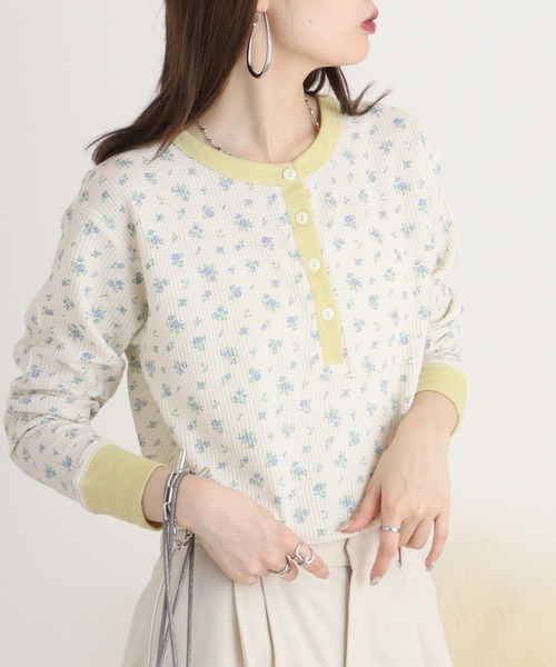 JEMORGAN(ジェーイーモーガン)の「JEMORGAN ワッフル花柄クレリックヘンリー L/S-T(パック)(Tシャツ/カットソー・レディース・ピンク/ストライプ/ラベンダー/ブルー・F)」の6枚目の写真
