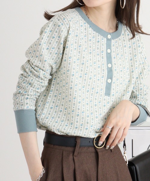 JEMORGAN(ジェーイーモーガン)の「JEMORGAN ワッフル花柄クレリックヘンリー L/S-T(パック)(Tシャツ/カットソー・レディース・ピンク/ストライプ/ラベンダー/ブルー・F)」の18枚目の写真