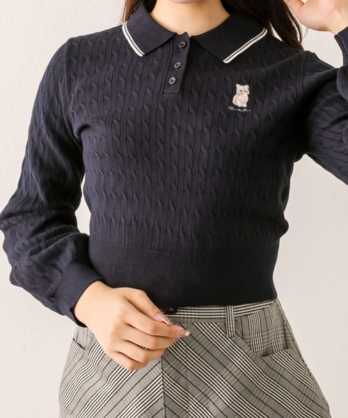 OLIVE des OLIVE(オリーブデオリーブ)の「【WEB限定】長袖ケーブルポロニット(ニット/セーター・レディース・オフホワイト/ピンクベージュ/ミント/ネイビー・FREE)」の3枚目の写真